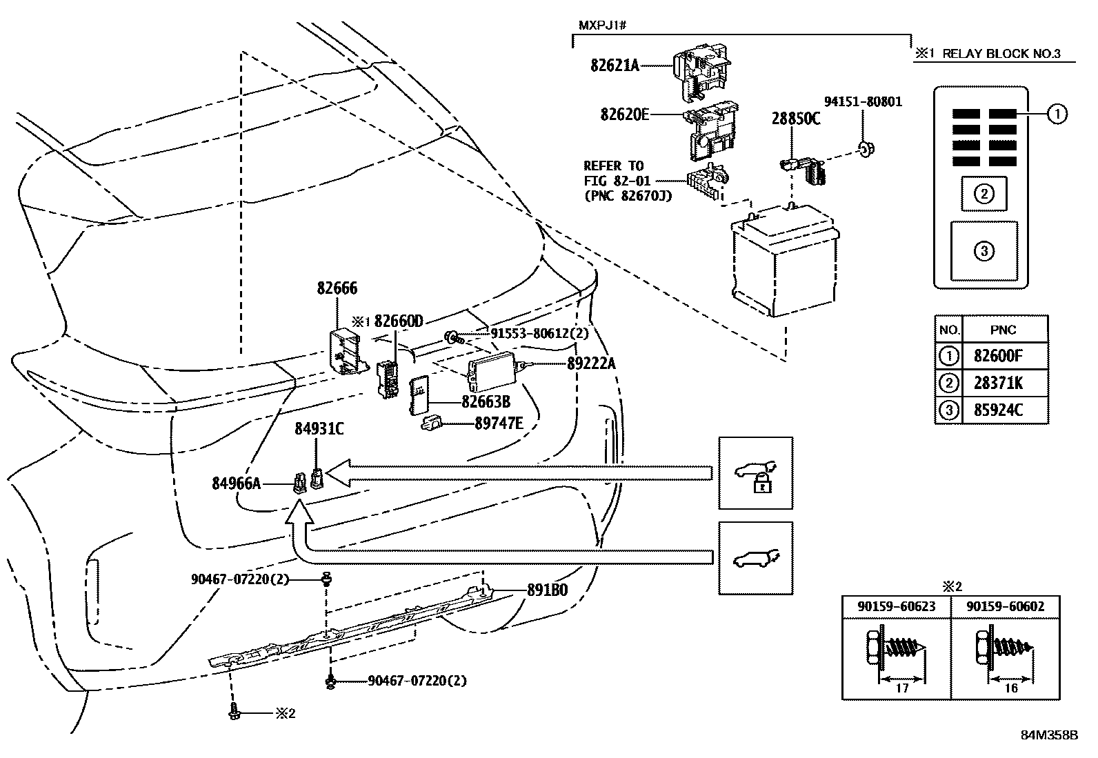 Toyota YARIS 开关和继电器和ECU EPC diagram — 84M358B