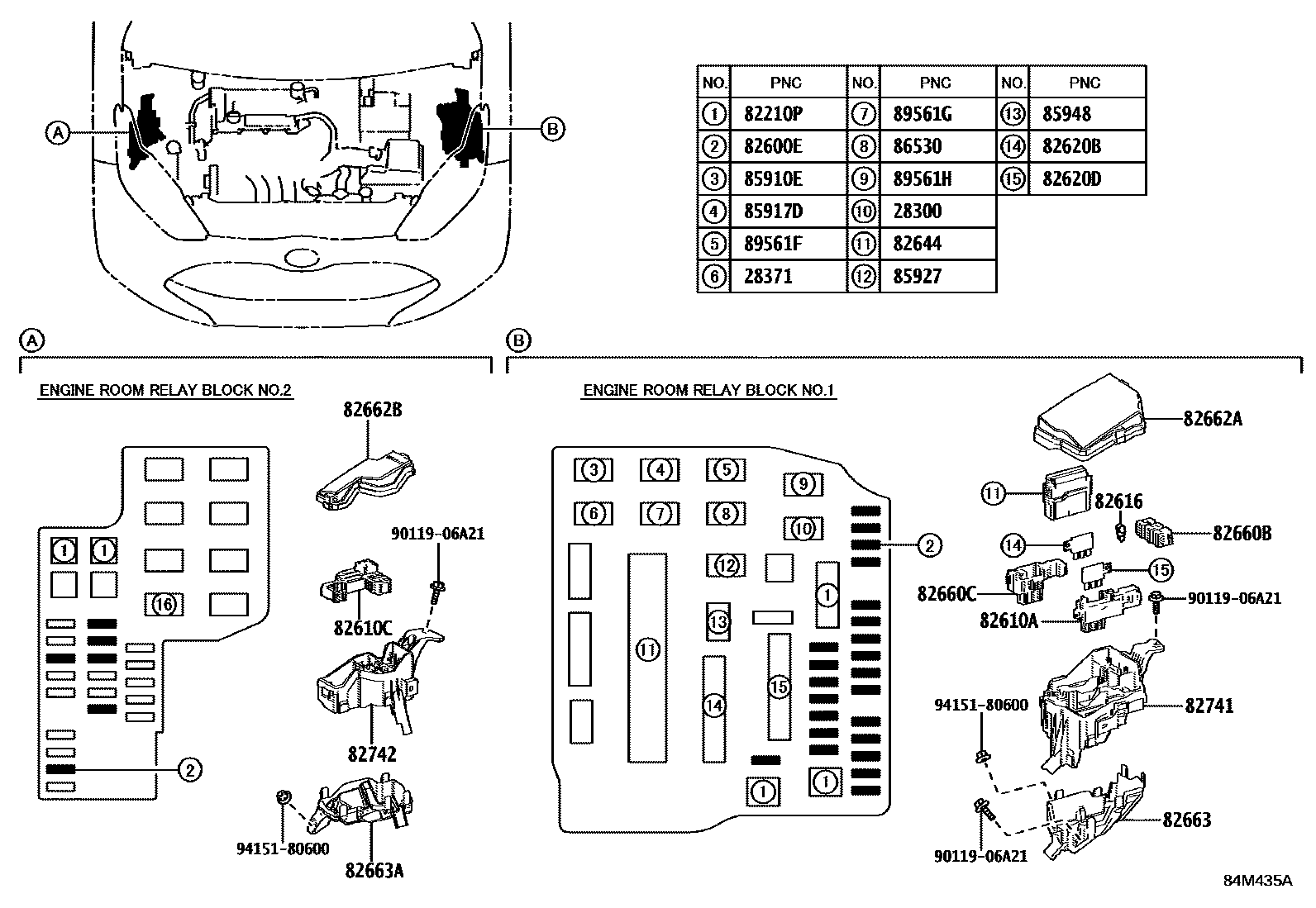 Toyota YARIS 开关和继电器和ECU EPC diagram — 84M435A