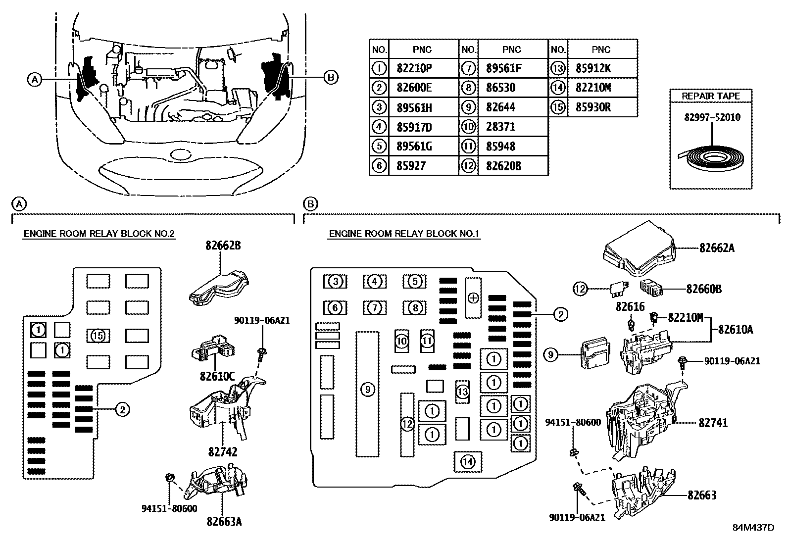 Toyota YARIS 开关和继电器和ECU EPC diagram — 84M437D