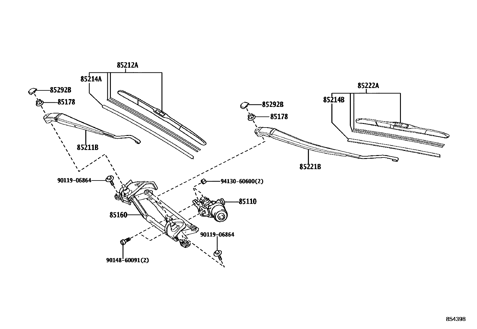 Toyota YARIS 挡风玻璃刮水器 EPC diagram — 854398