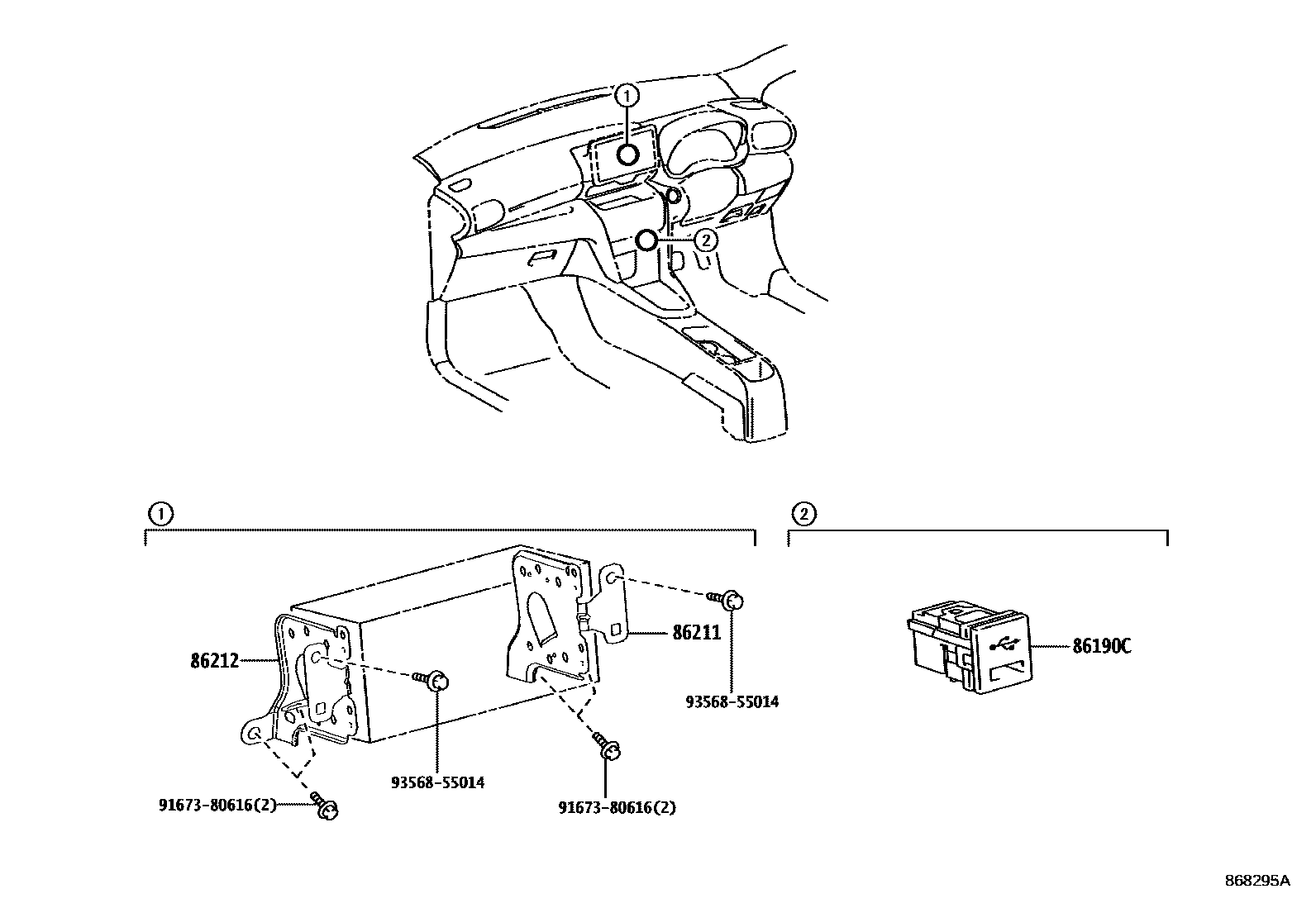 Toyota YARIS 收音机、放大器和冷凝器 EPC diagram — 868295A