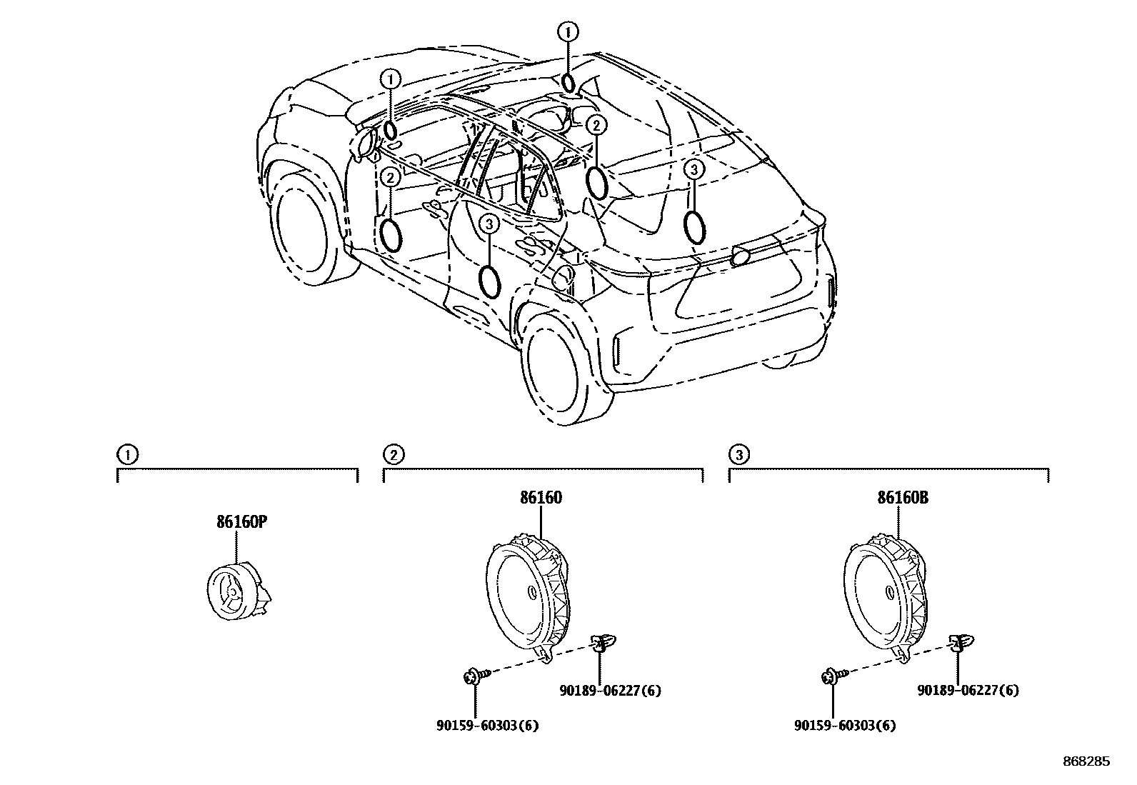 Toyota YARIS 扬声器 EPC diagram — 868285