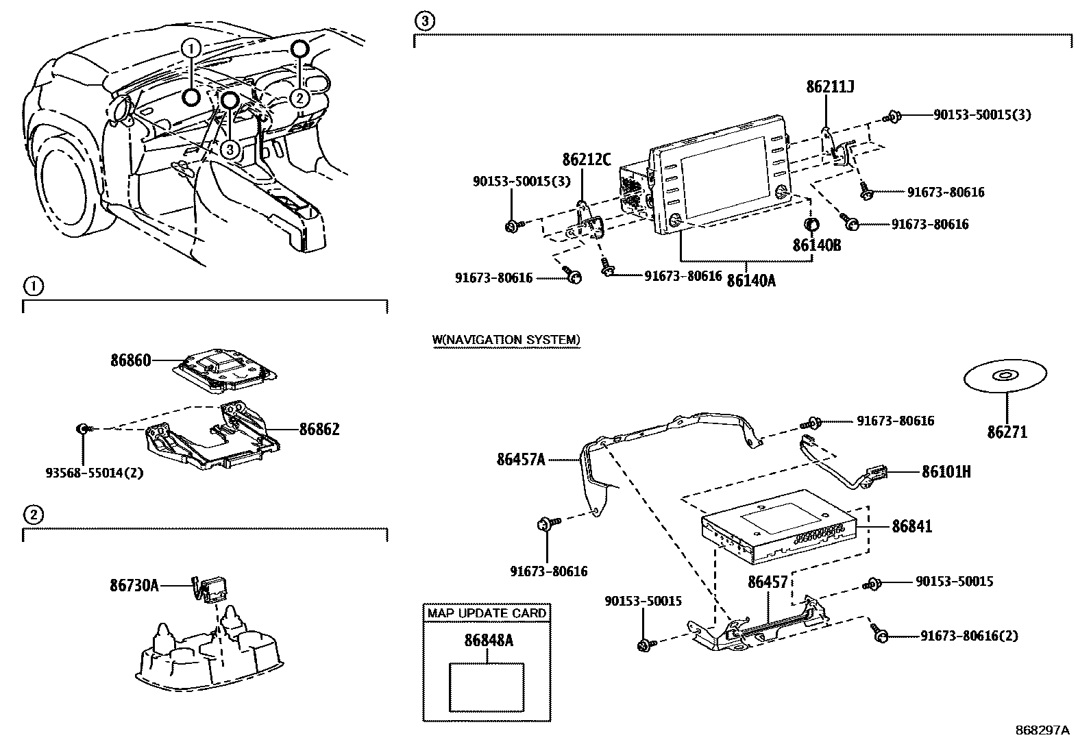 Toyota YARIS 导航和前监视器显示屏 EPC diagram — 868297A