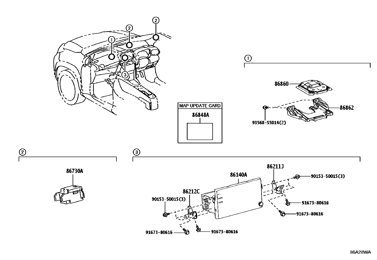 Toyota YARIS 导航和前监视器显示屏 EPC diagram — 86A28WA