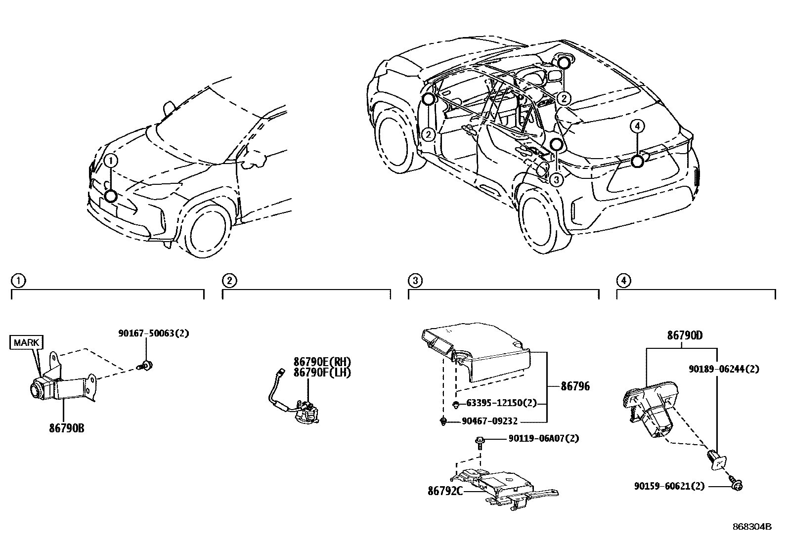 Toyota YARIS 倒车影像和摄像头 EPC diagram — 868304B