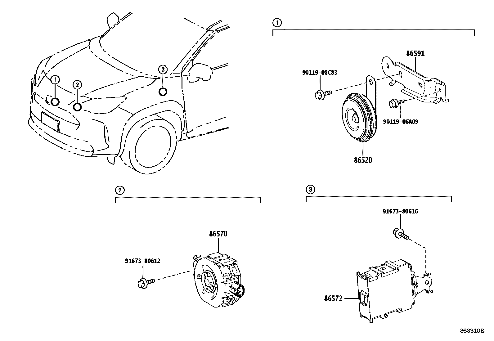 Toyota YARIS 喇叭 EPC diagram — 868310B