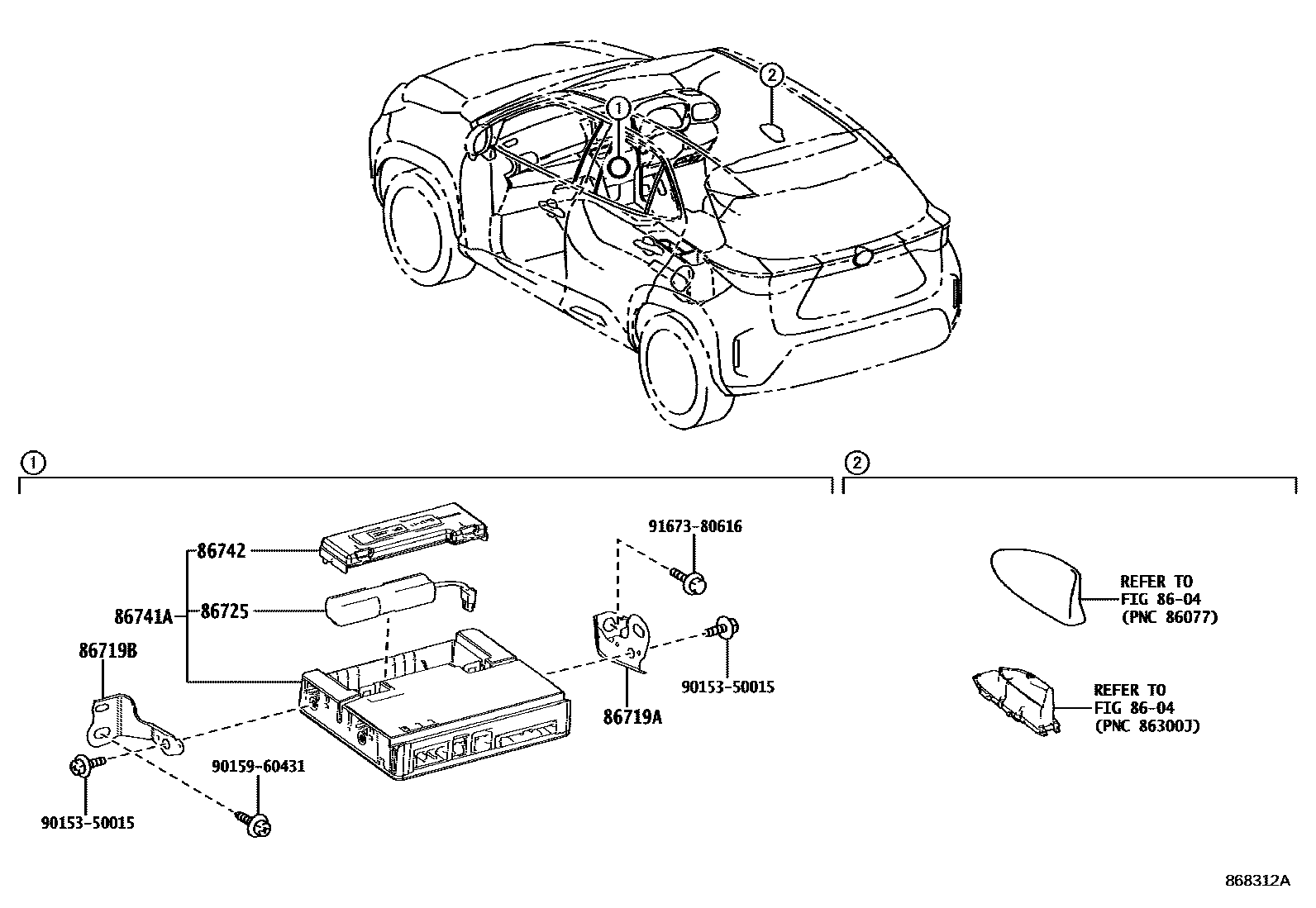 Toyota YARIS 车载电话和呼救装置 EPC diagram — 868312A
