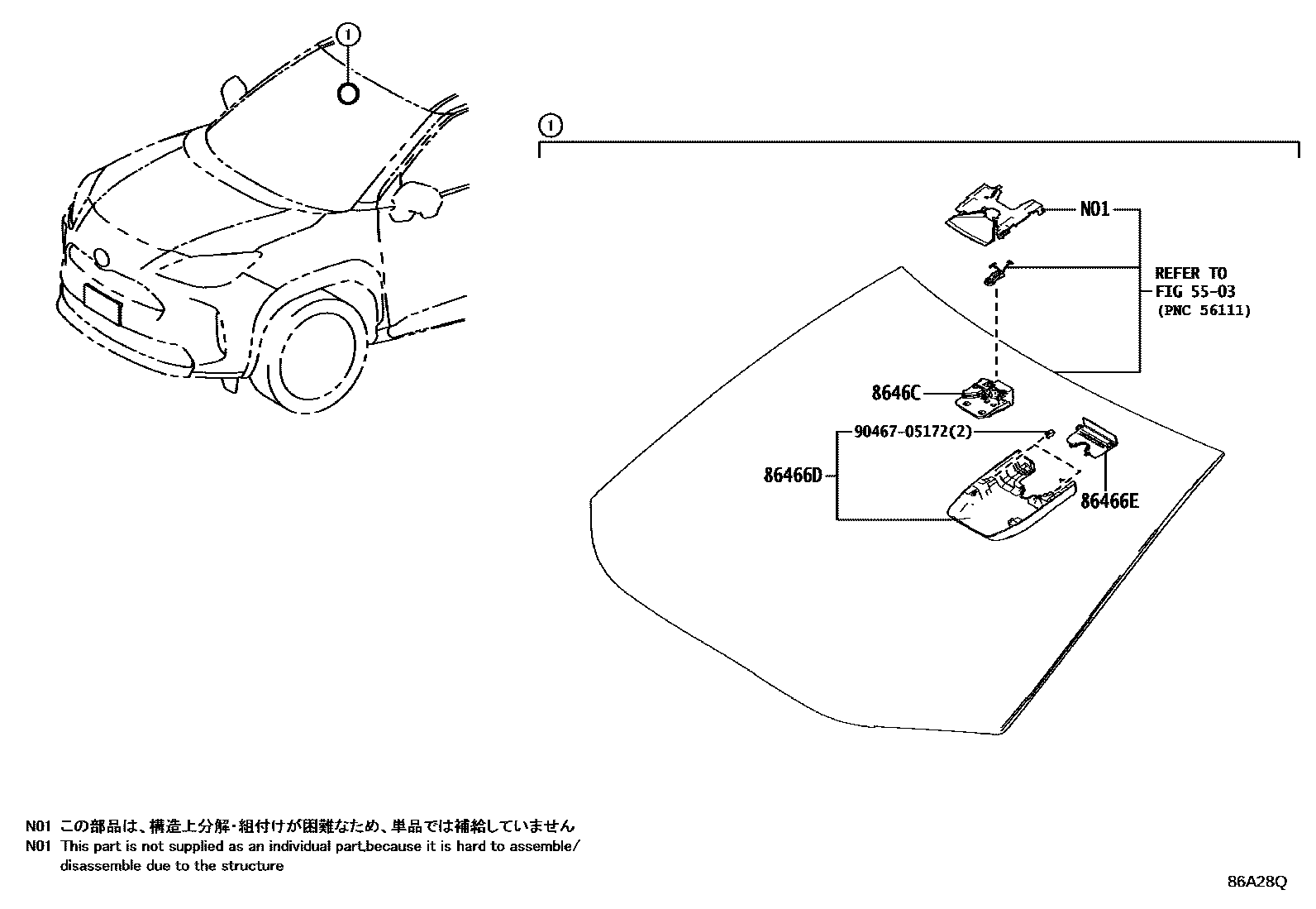 Toyota YARIS 预碰撞安全系统 EPC diagram — 86A28Q