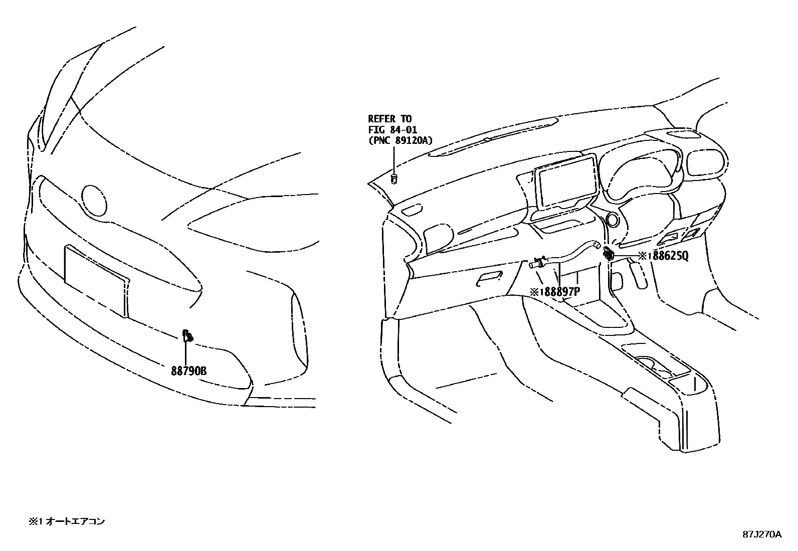 Toyota YARIS 暖风和空调系统 - 控制器和风管 EPC diagram — 87J270A