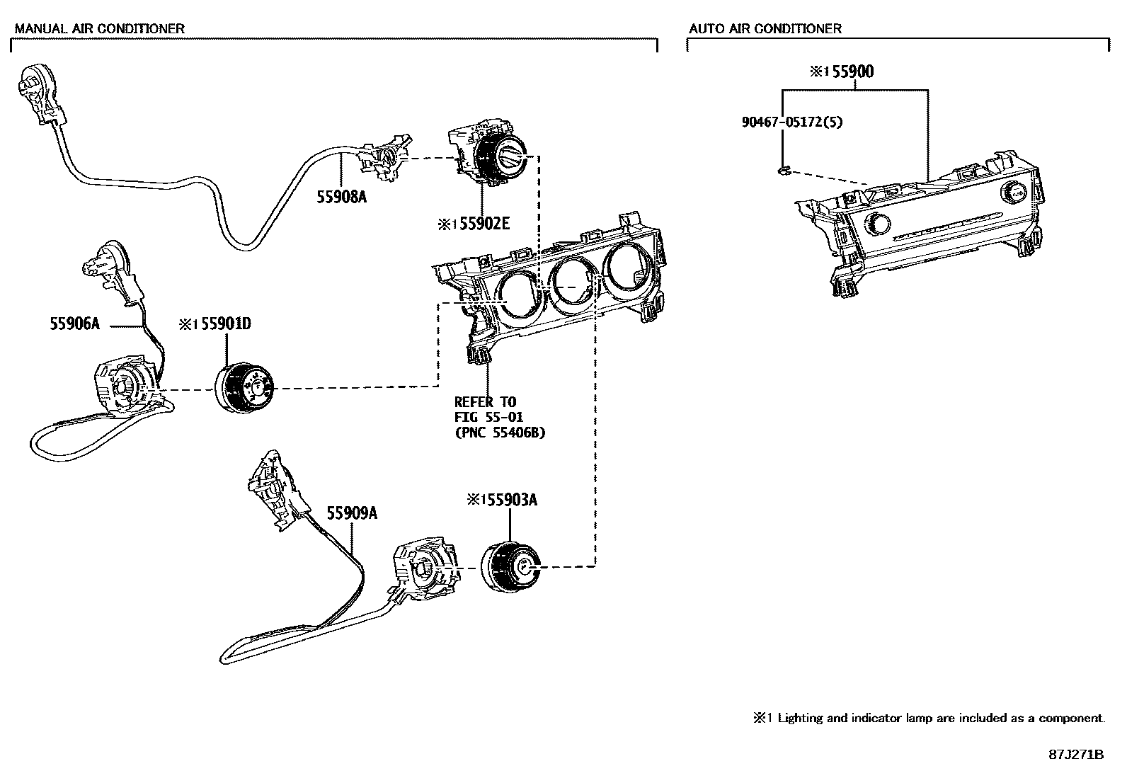 Toyota YARIS 暖风和空调系统 - 控制器和风管 EPC diagram — 87J271B