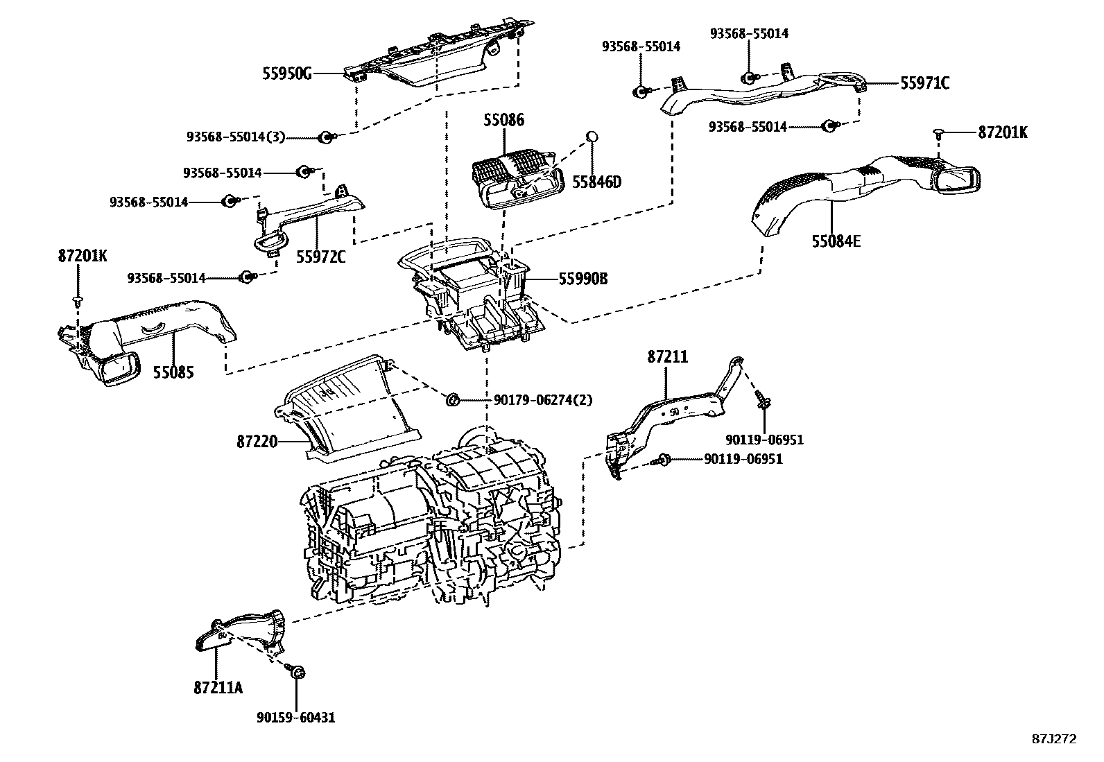 Toyota YARIS 暖风和空调系统 - 控制器和风管 EPC diagram — 87J272