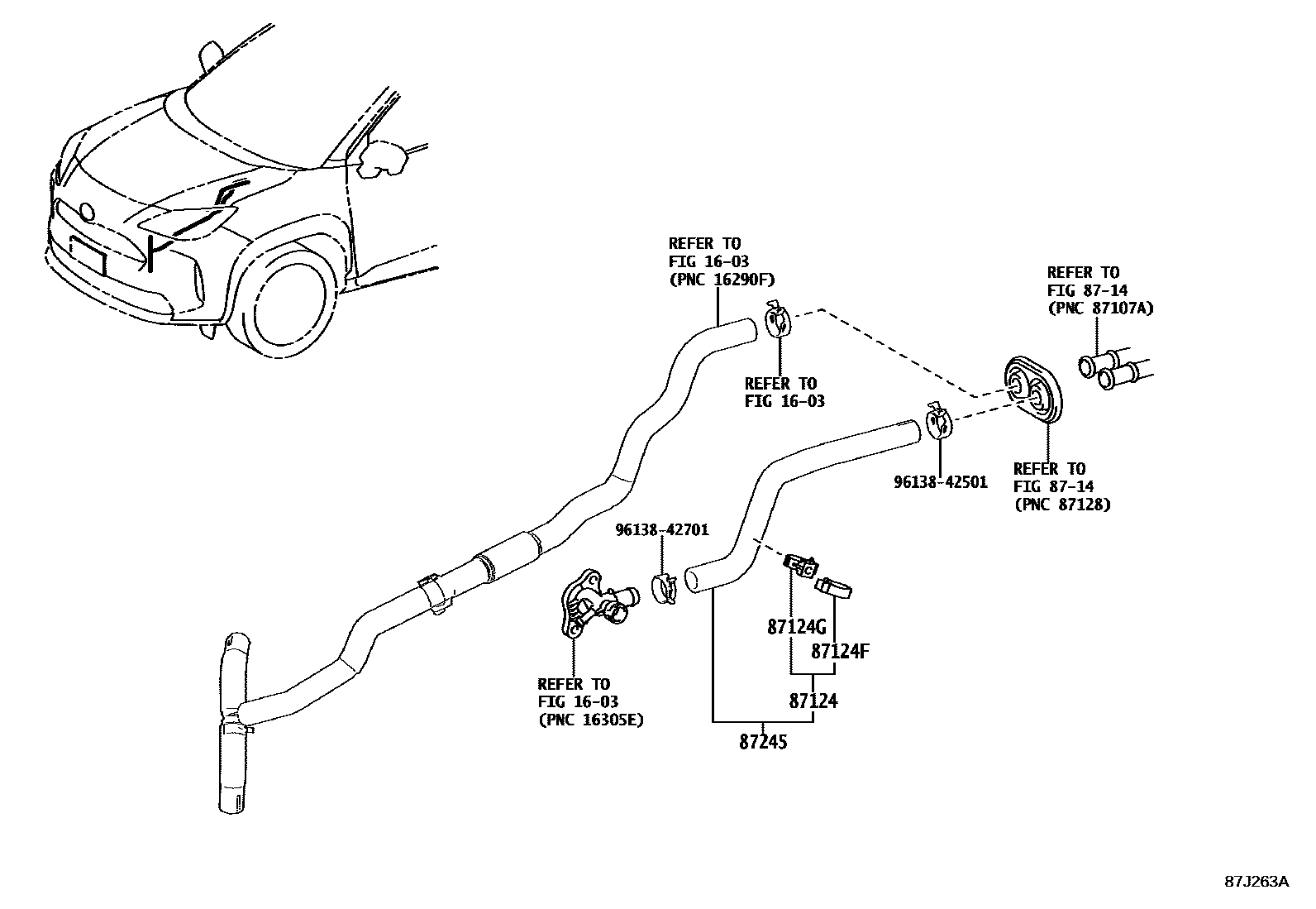 Toyota YARIS 暖风和空调系统 - 水管 EPC diagram — 87J263A