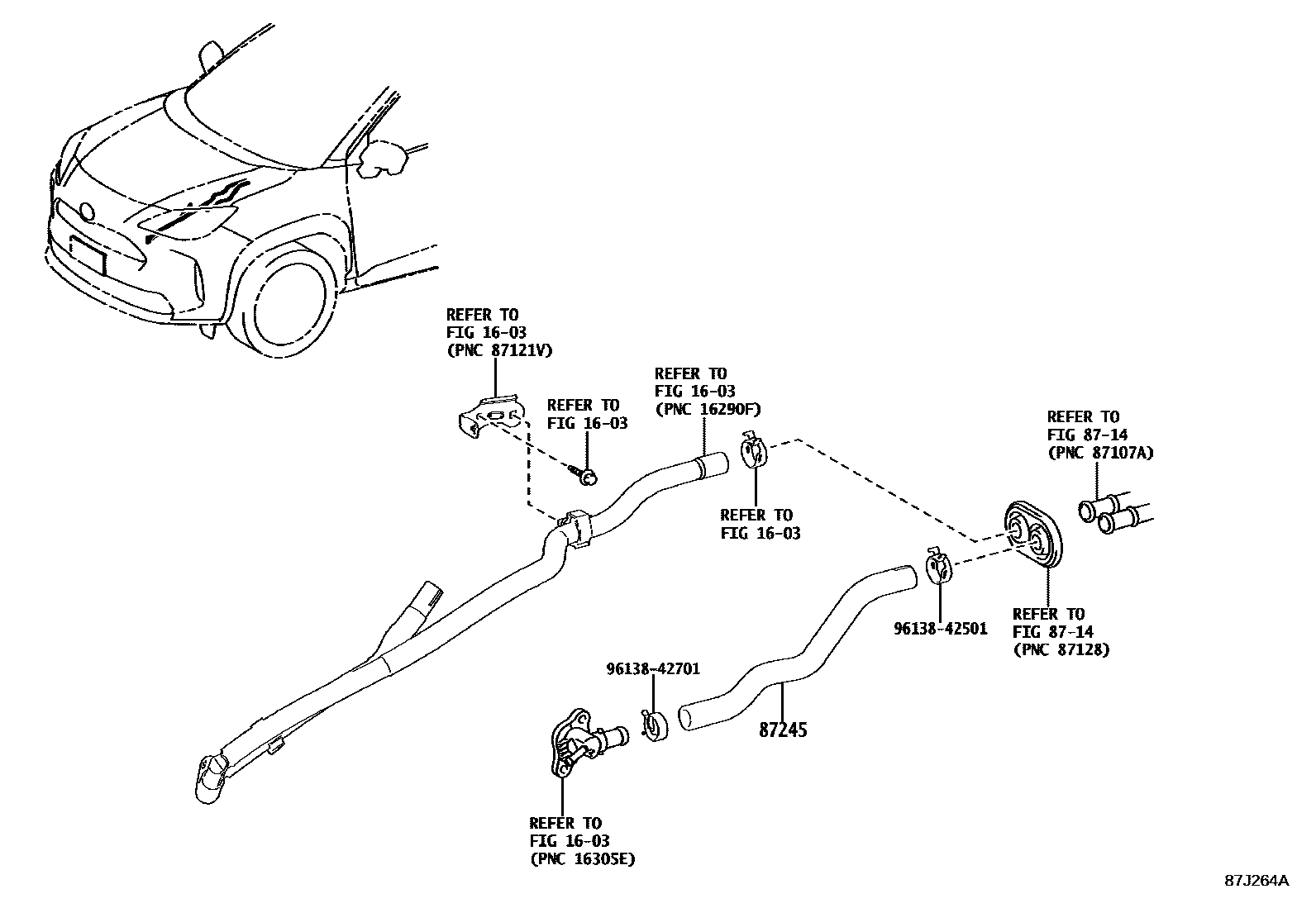 Toyota YARIS 暖风和空调系统 - 水管 EPC diagram — 87J264A