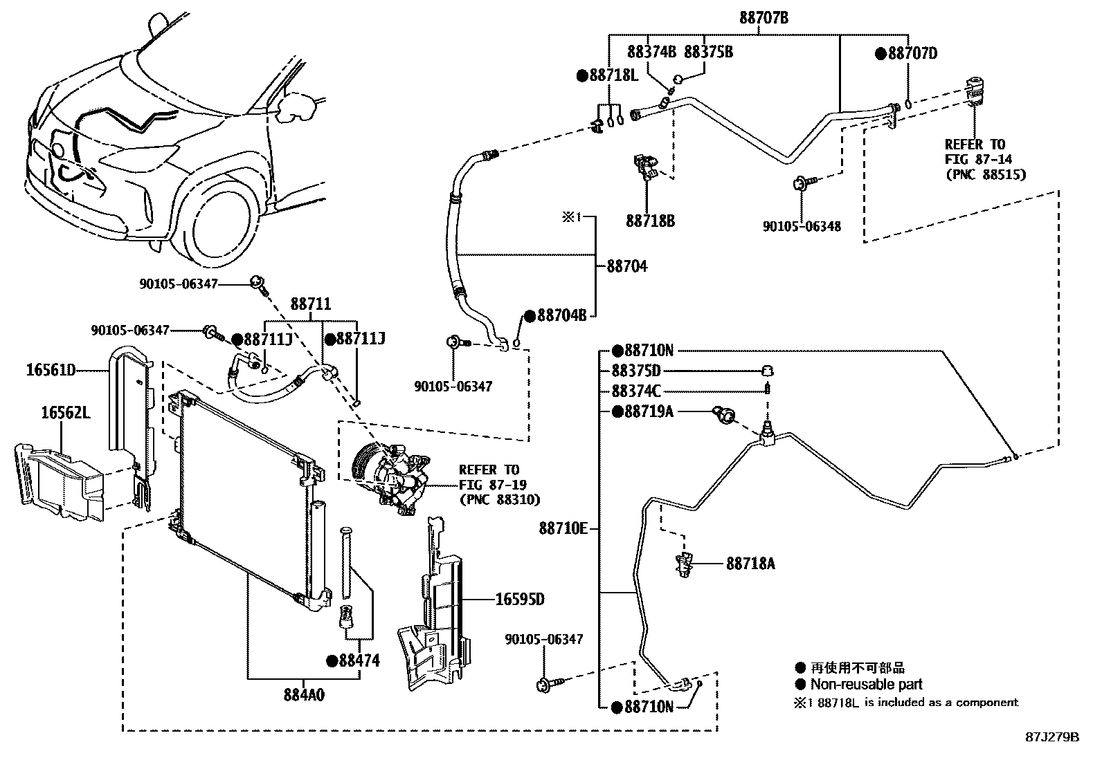 Toyota YARIS Heating & Air Conditioning - Cooler Piping EPC diagram — 87J279B