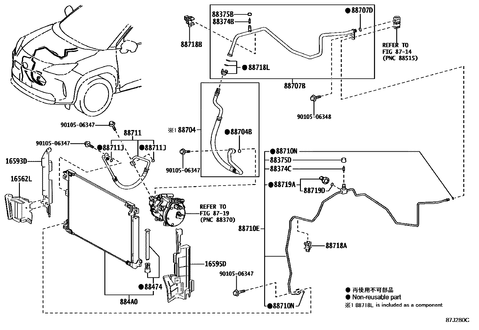 Toyota YARIS Heating & Air Conditioning - Cooler Piping EPC diagram — 87J280C