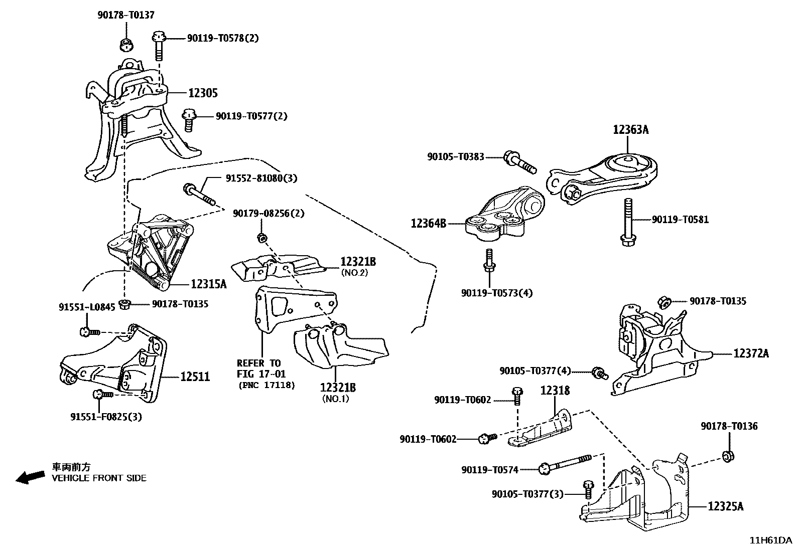 Toyota COROLLA Engine Mounting EPC diagram — 11H61DA