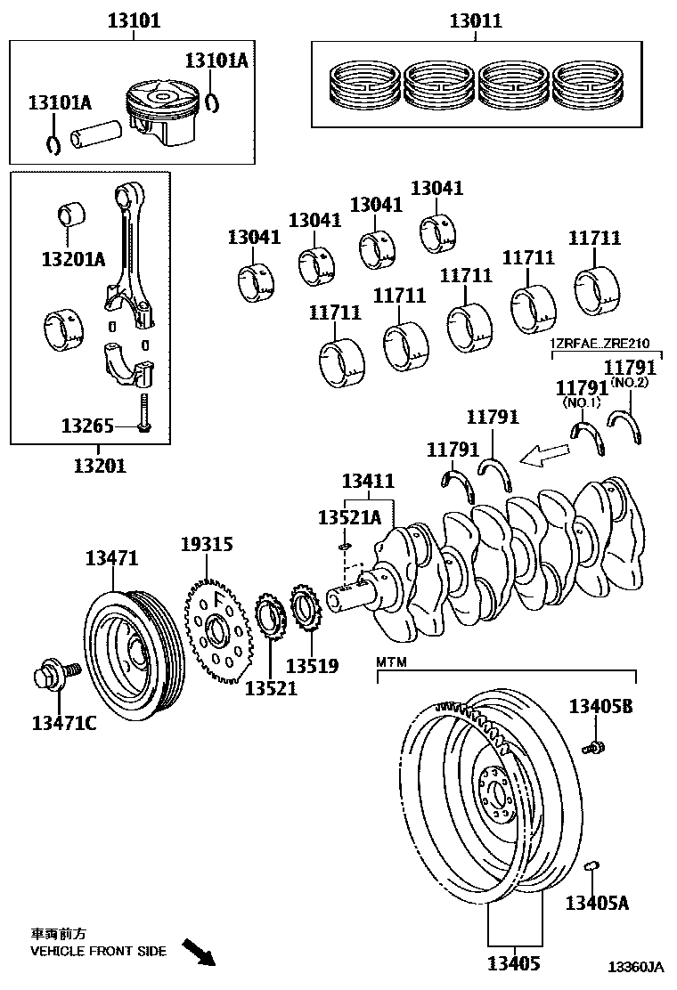 Toyota COROLLA Crankshaft & Piston EPC diagram — 13360JA