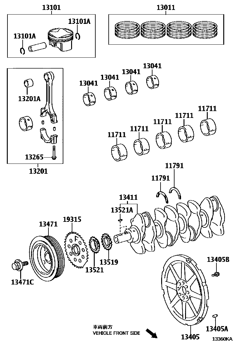 Toyota COROLLA Crankshaft & Piston EPC diagram — 13360KA