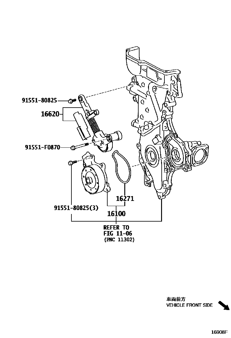Toyota COROLLA Water Pump EPC diagram — 16908F