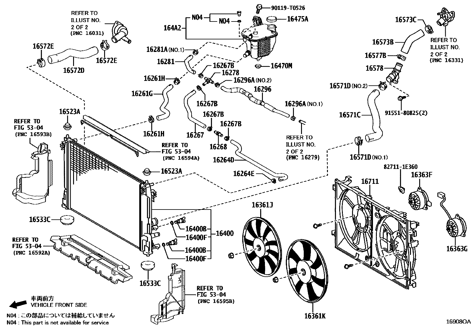Toyota COROLLA RADIATOR & WATER OUTLET EPC diagram — 16908OA