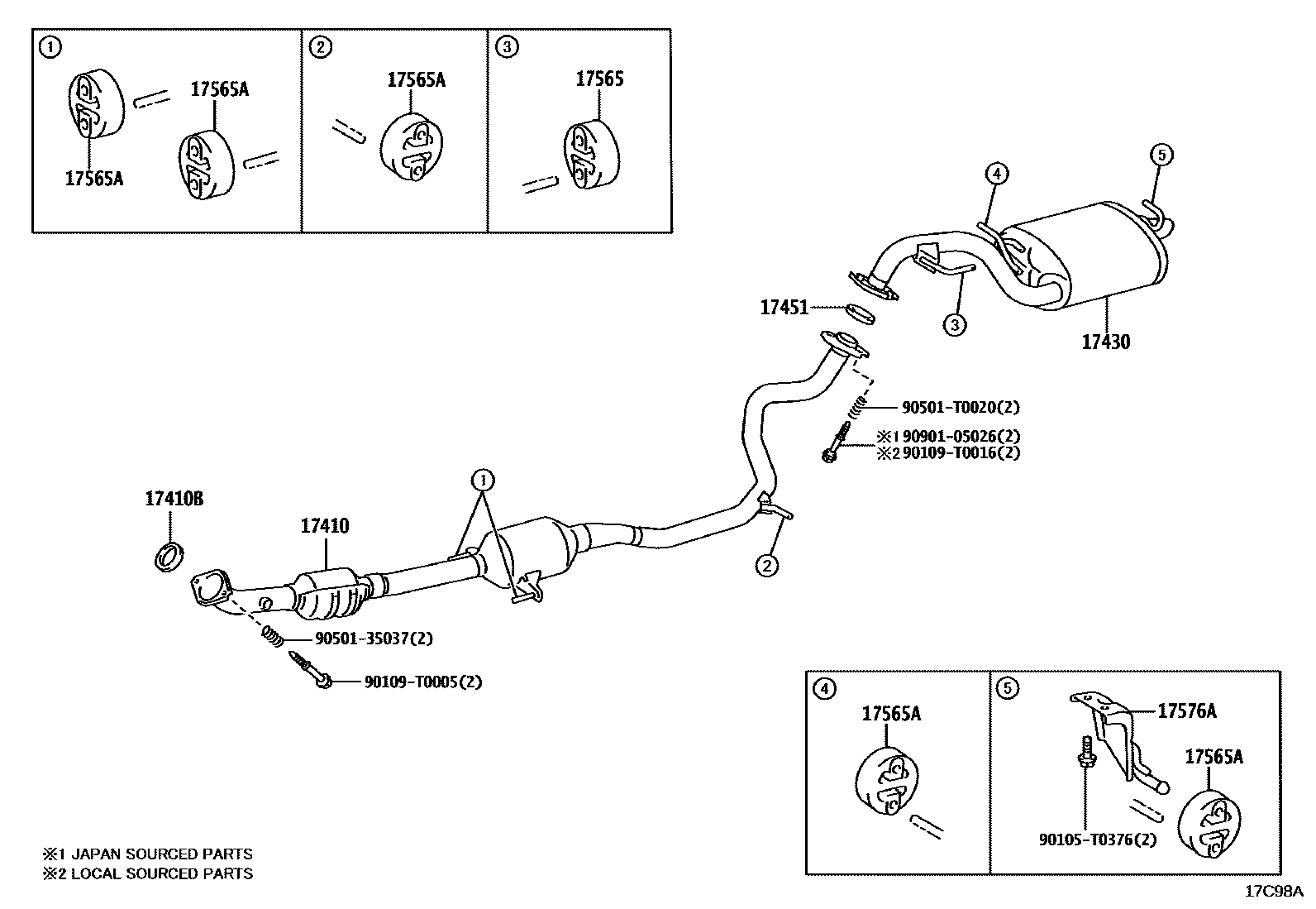 Toyota COROLLA Exhaust Pipe EPC diagram — 17C98A