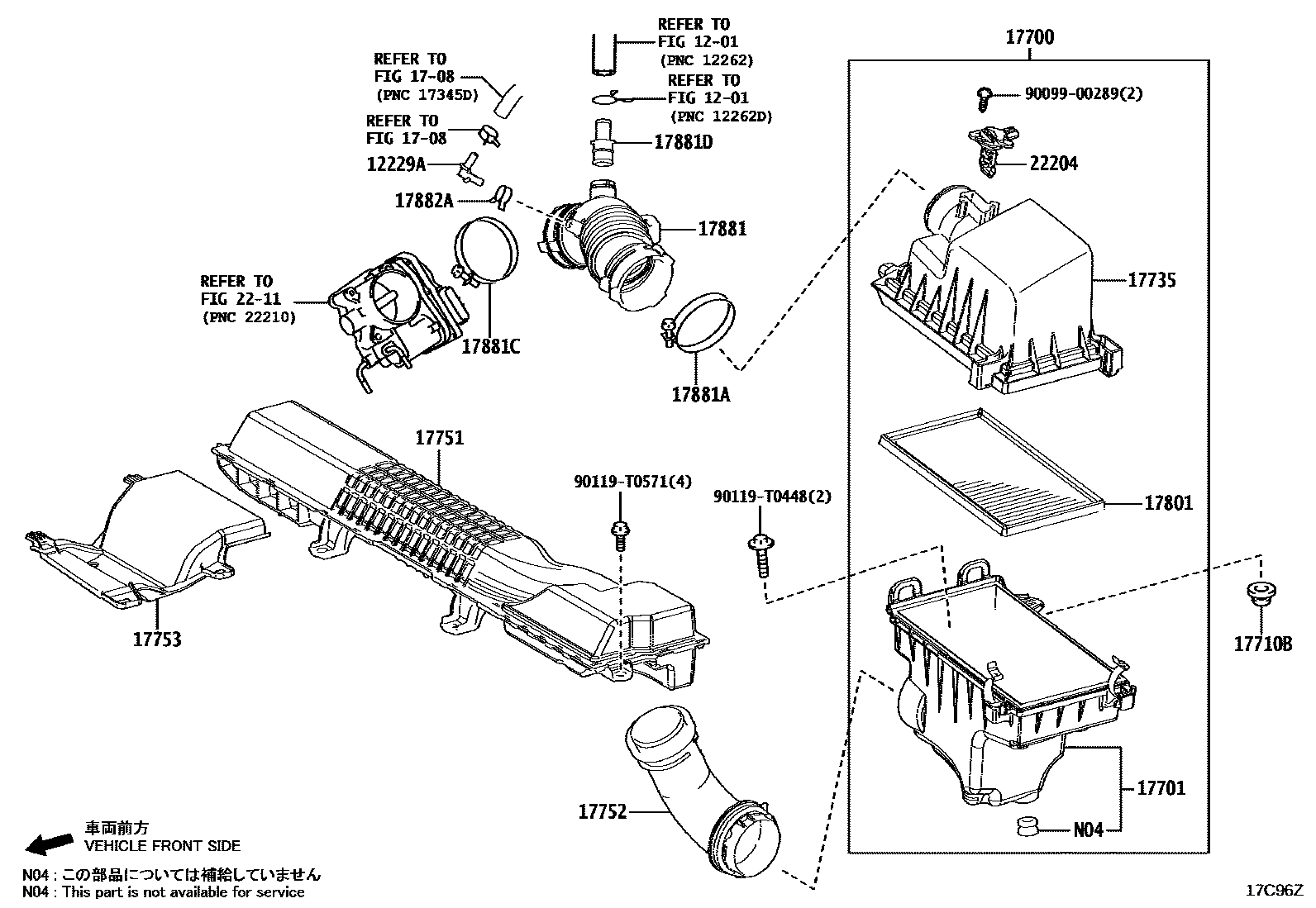 Toyota COROLLA Air Cleaner EPC diagram — 17C96Z