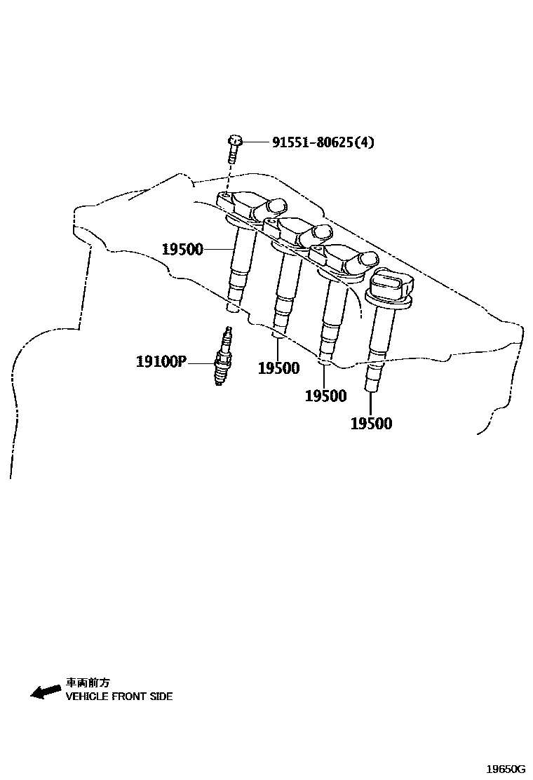 Toyota COROLLA 点火线圈和火花塞 /电热塞 EPC diagram — 19650G