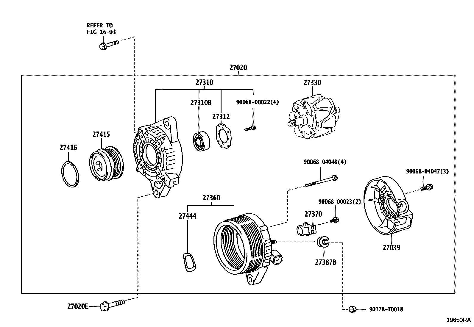 Toyota COROLLA Alternator EPC diagram — 19650RA