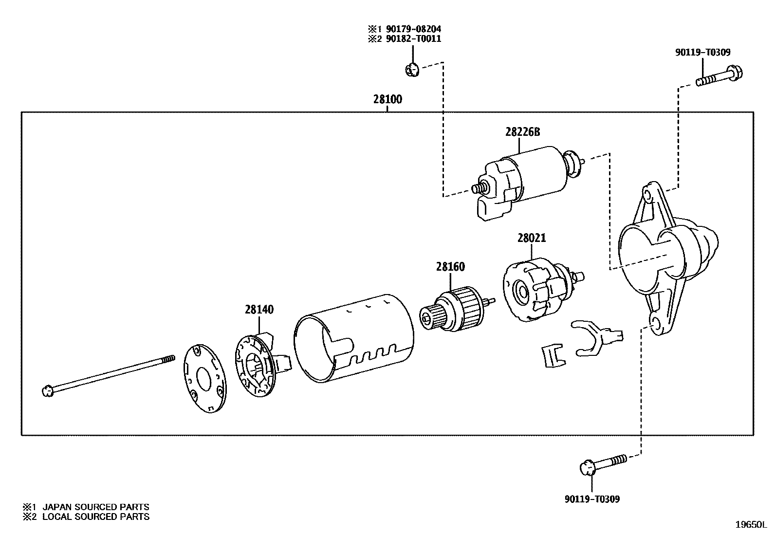 Toyota COROLLA 起动机 EPC diagram — 19650L