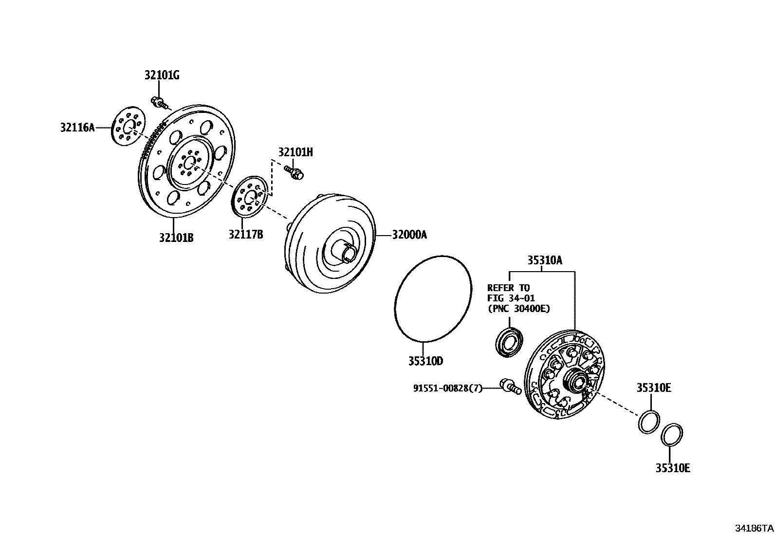 Toyota COROLLA 变矩器、前油泵(CVT) EPC diagram — 34186TA