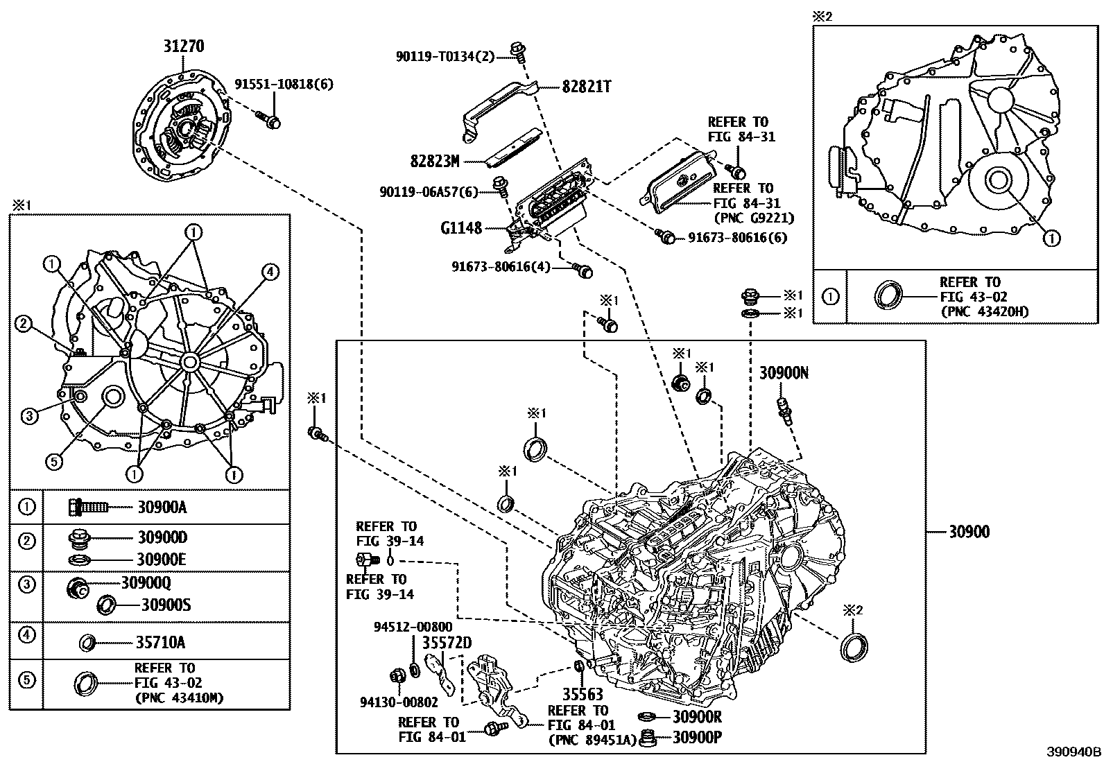 Toyota COROLLA 传动桥总成(HEV 或 BEV 或 FCEV) EPC diagram — 390940B