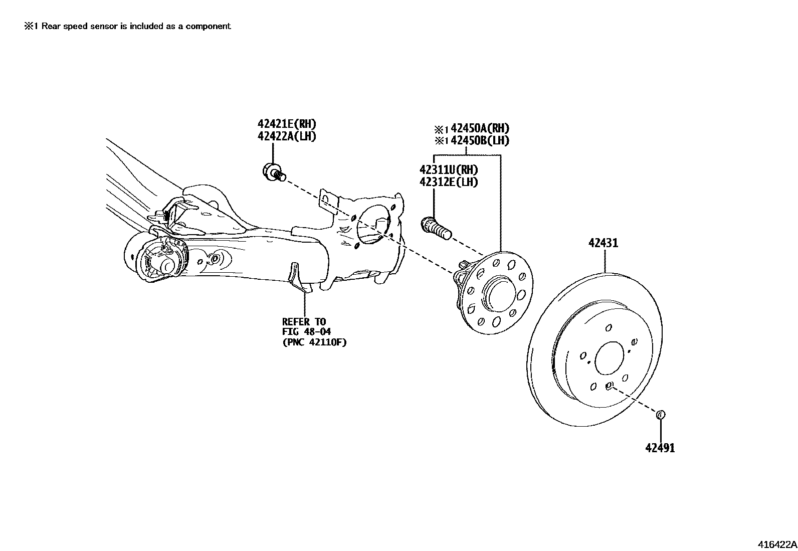 Toyota COROLLA 后桥半轴和后桥轮毂 EPC diagram — 416422A