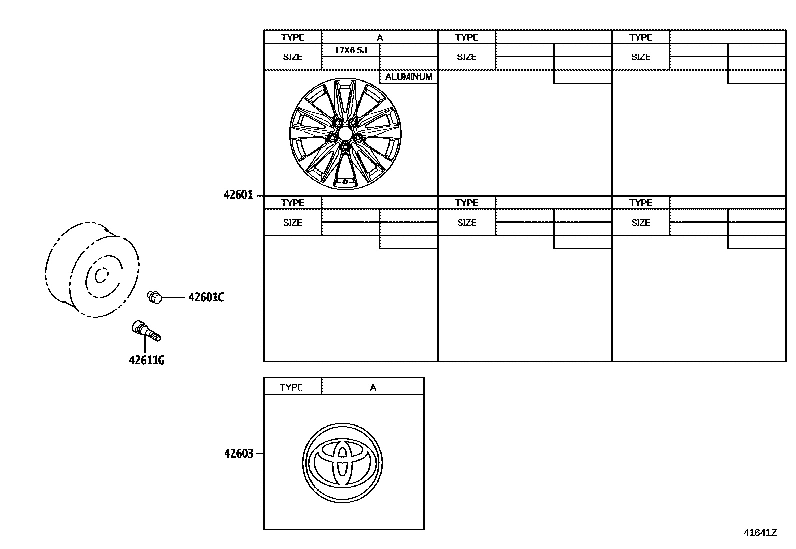 Toyota COROLLA 车轮和车轮盖 EPC diagram — 41641Z
