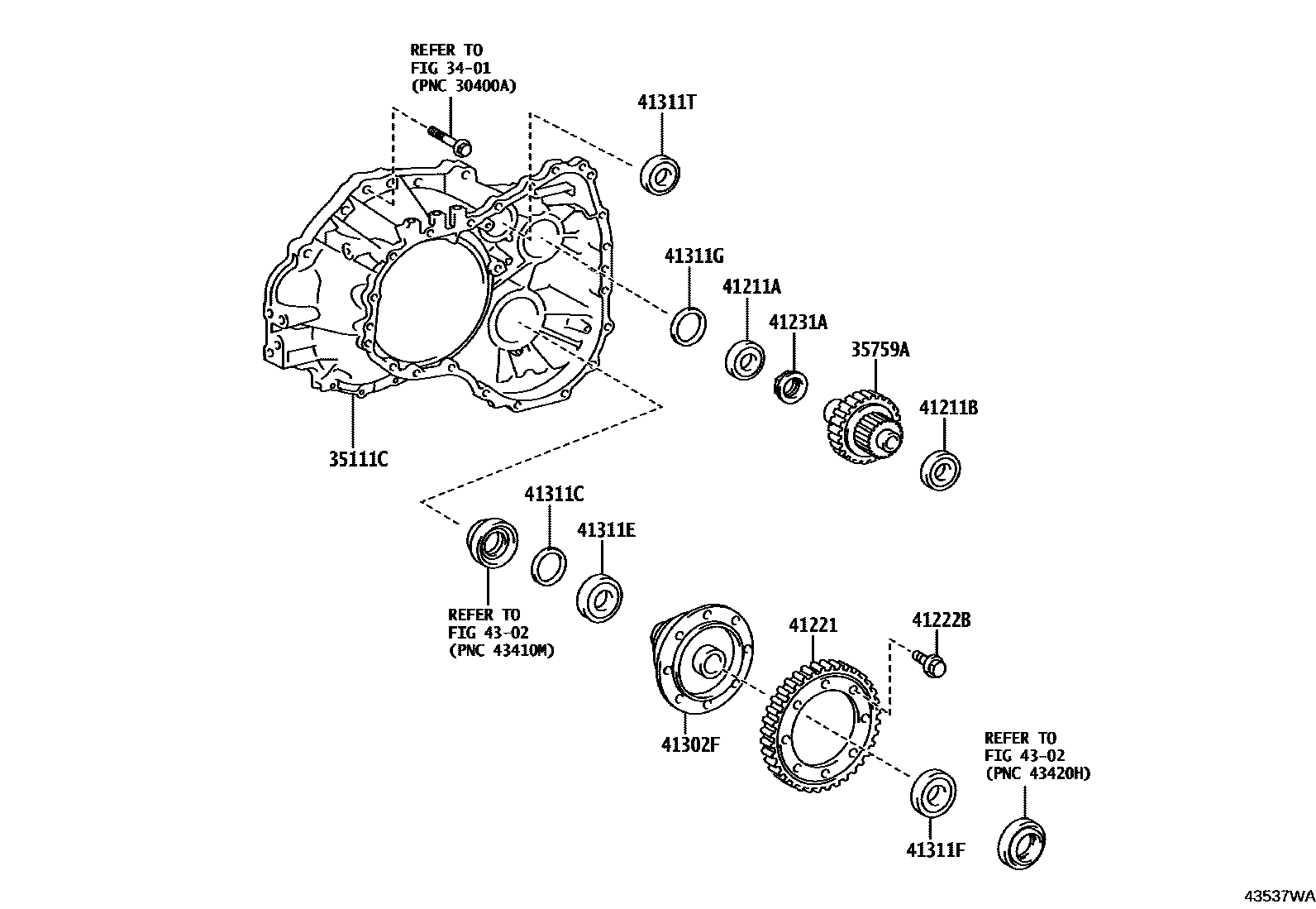 Toyota COROLLA 前桥壳和差速器 EPC diagram — 43537WA