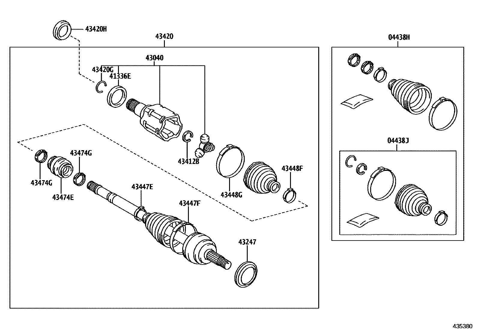 Toyota COROLLA Front Drive Shaft EPC diagram — 435380