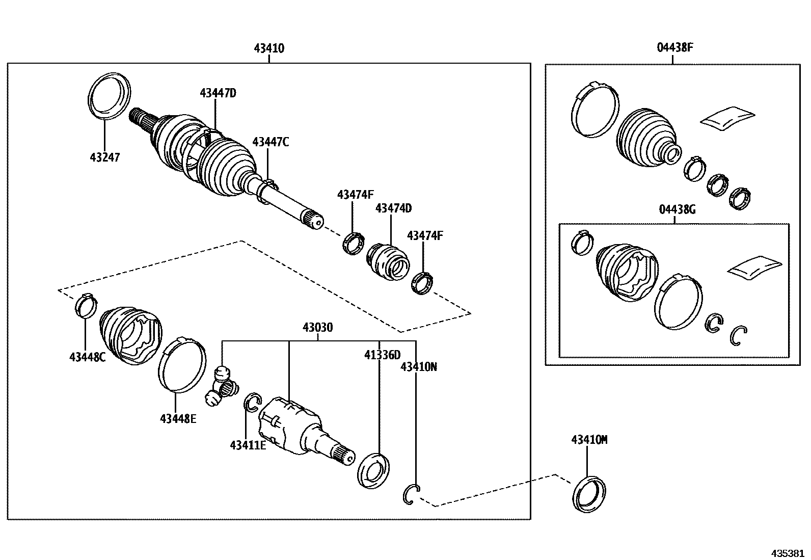 Toyota COROLLA Front Drive Shaft EPC diagram — 435381