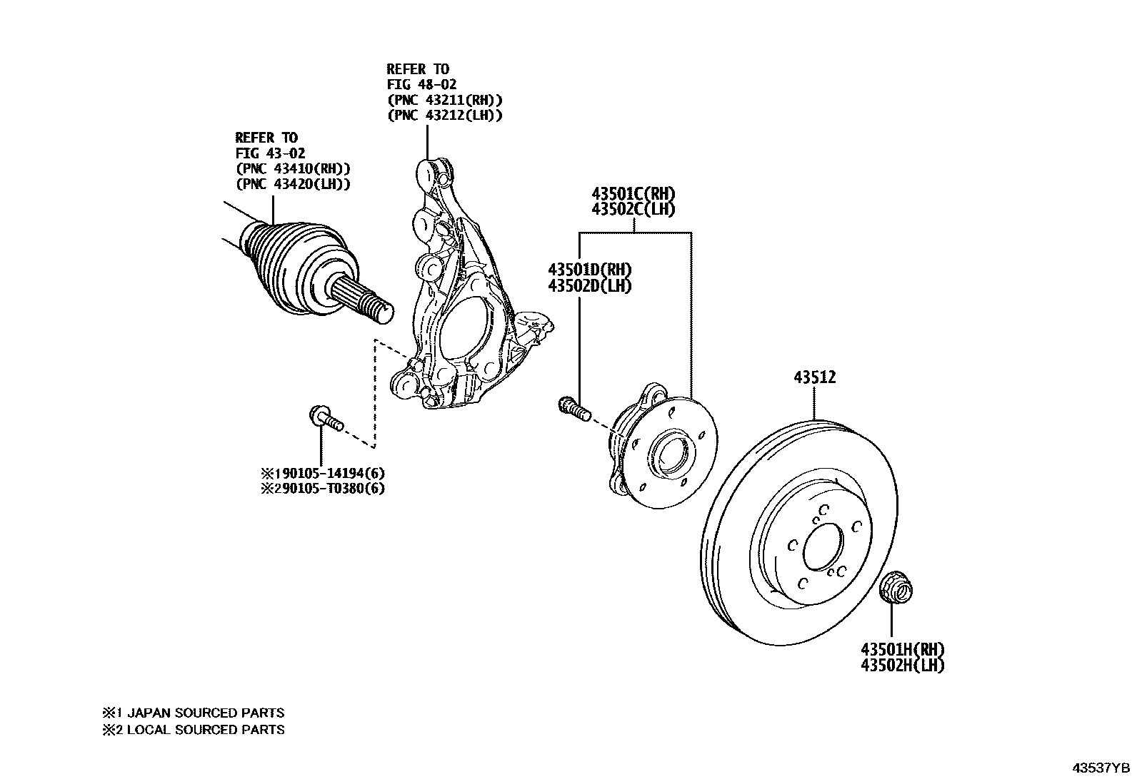 Toyota COROLLA Front Axle Hub EPC diagram — 43537YB