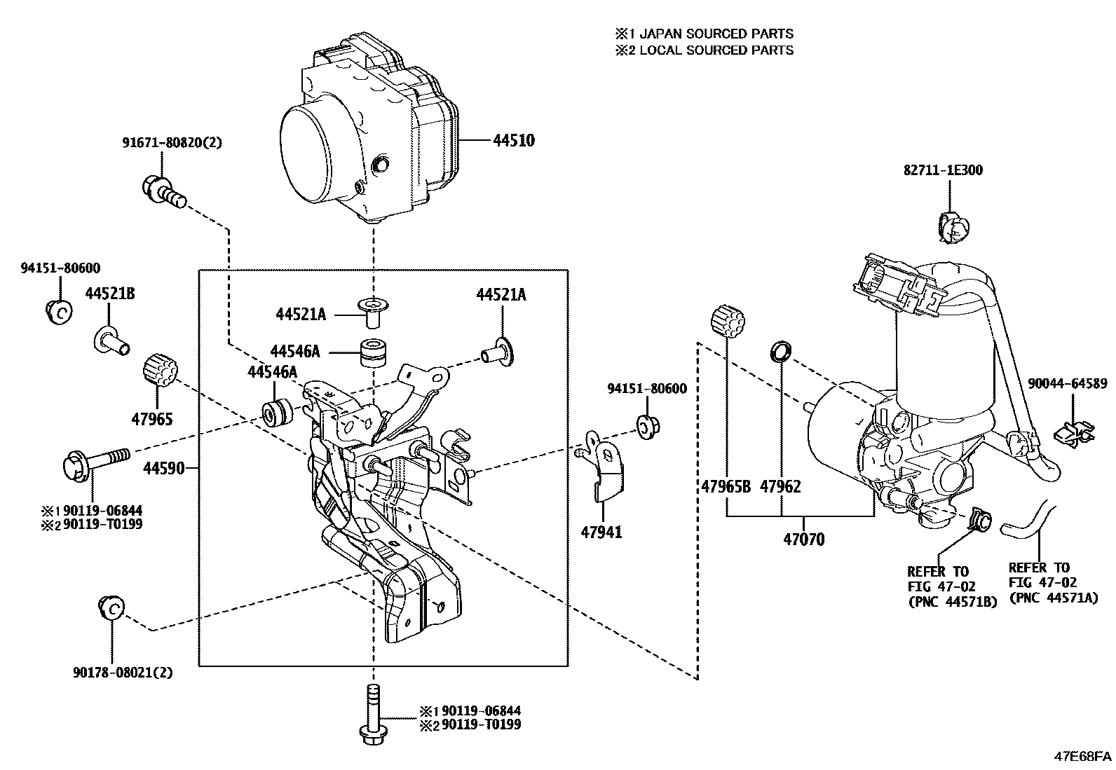 Toyota COROLLA 制动配管和卡箍 EPC diagram — 47E68FA