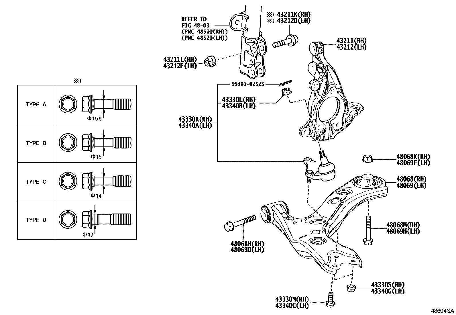 Toyota COROLLA 前桥控制臂和转向节 EPC diagram — 48604SA