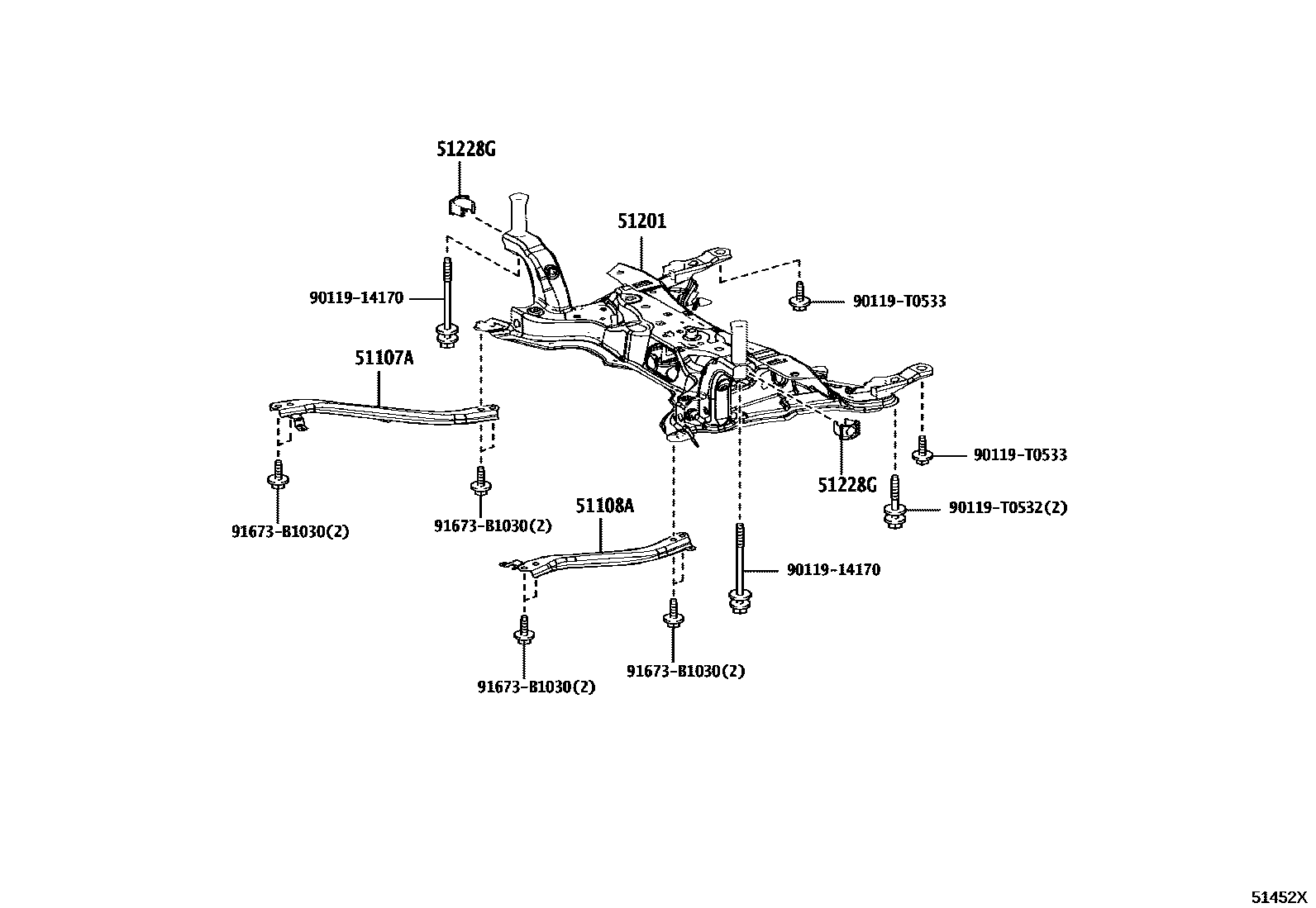Toyota COROLLA 悬架横梁和发动机底罩 EPC diagram — 51452X