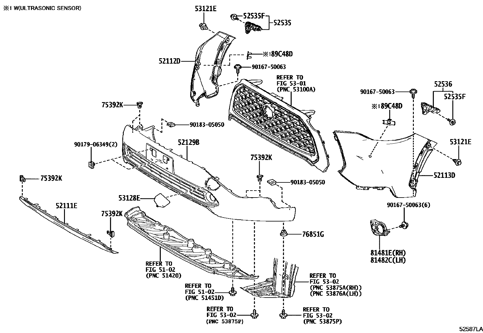 Toyota COROLLA 前保险杠及附件 EPC diagram — 52587LA