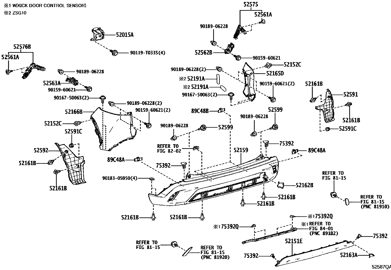 Toyota COROLLA 后保险杠及附件 EPC diagram — 52587QA