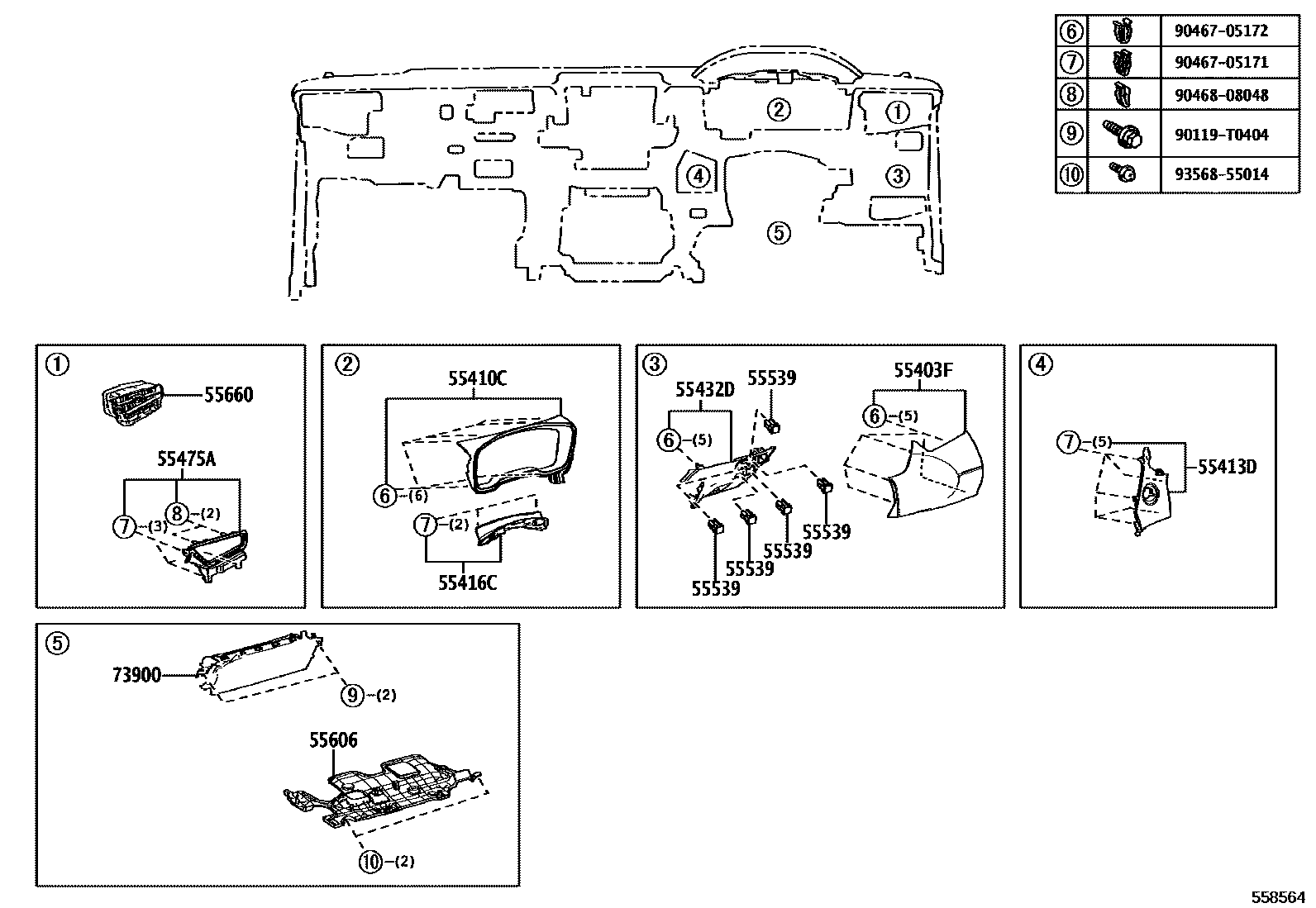 Toyota COROLLA 仪表板和手套箱 EPC diagram — 558564