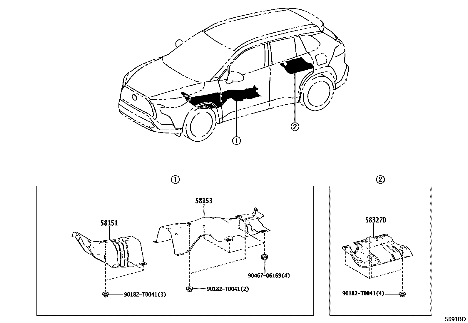 Toyota COROLLA 地板隔热垫 EPC diagram — 5891BD