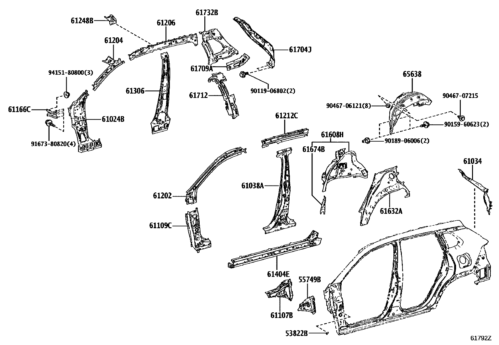 Toyota COROLLA 侧梁 EPC diagram — 61792Z