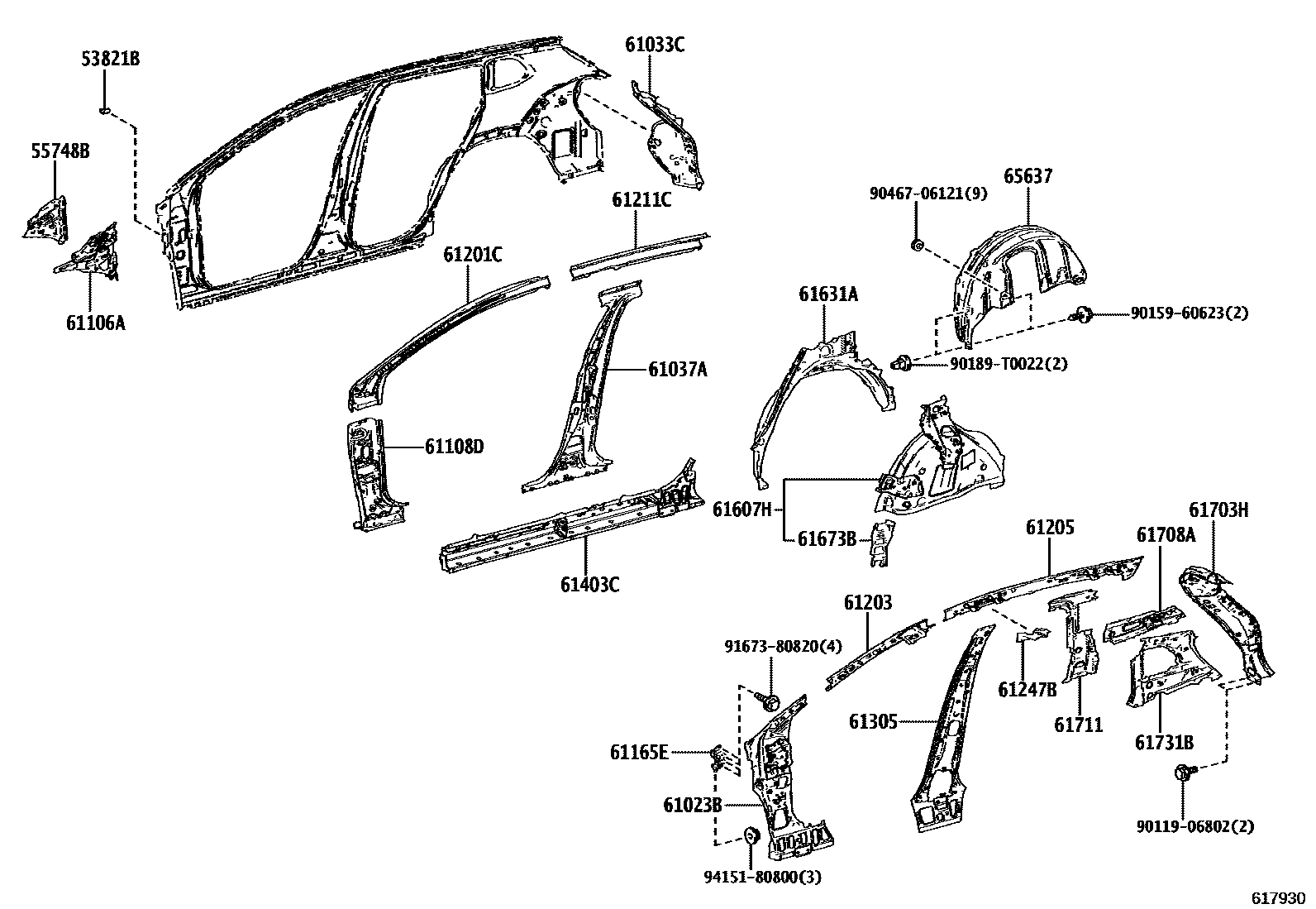 Toyota COROLLA 侧梁 EPC diagram — 617930