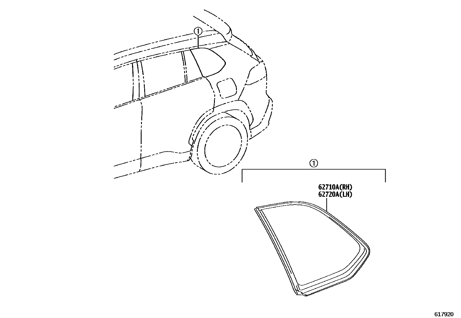 Toyota COROLLA 角窗 EPC diagram — 617920