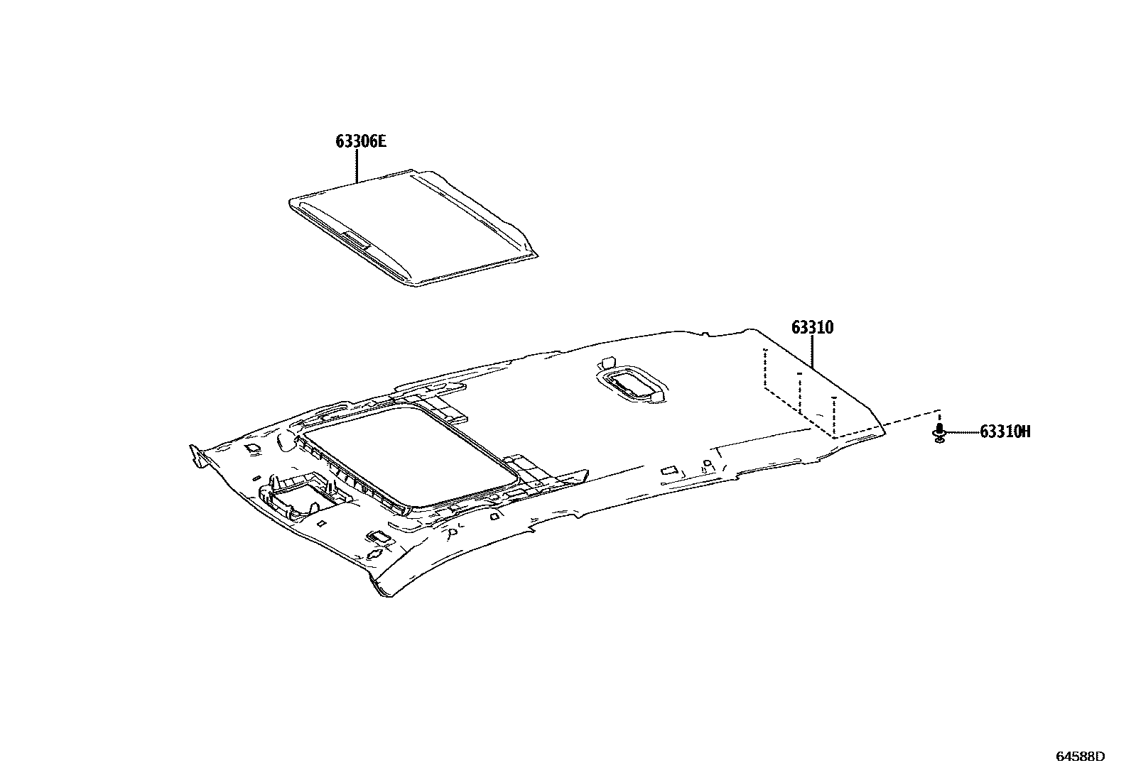 Toyota COROLLA 车顶内衬和消声垫 EPC diagram — 64588D