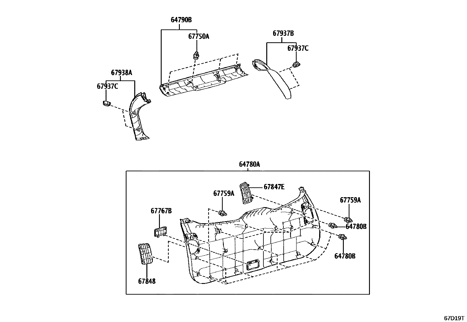 Toyota COROLLA 背门板和背门玻璃 EPC diagram — 67D19T