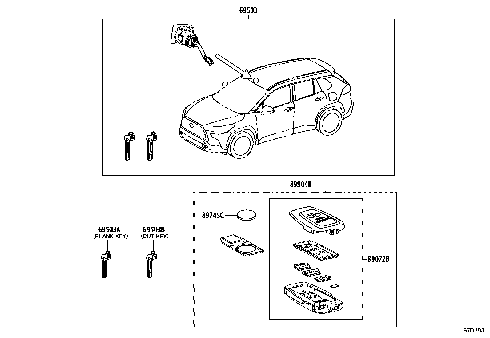 Toyota COROLLA 锁芯组件 EPC diagram — 67D19J